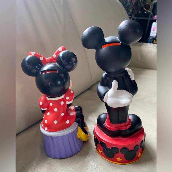 Vintage Disney Parks Mickey & Mini Mouse Tuxedo Coin Piggy Bank With 11" Rare EC - Picture 4 of 6